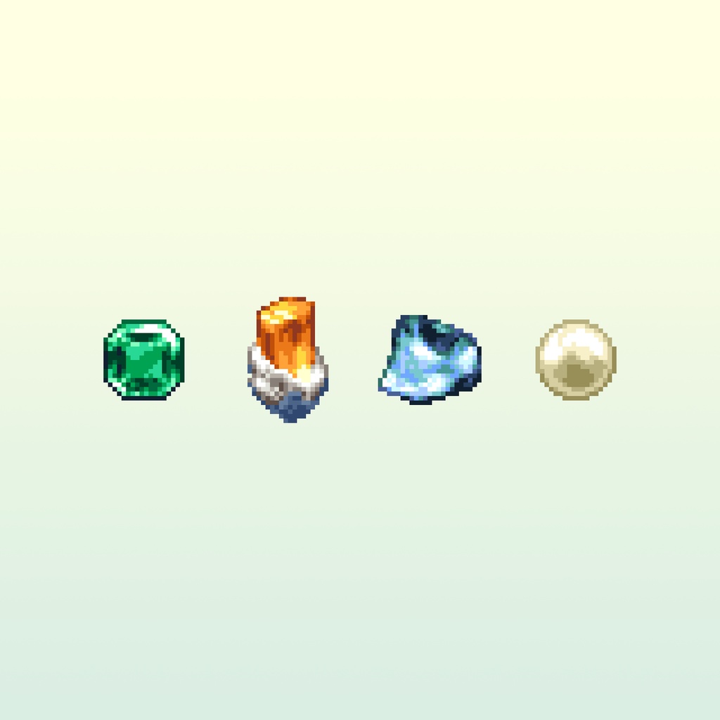 ドット絵アイコンセット「宝石と原石」(32×32) 64アイテム