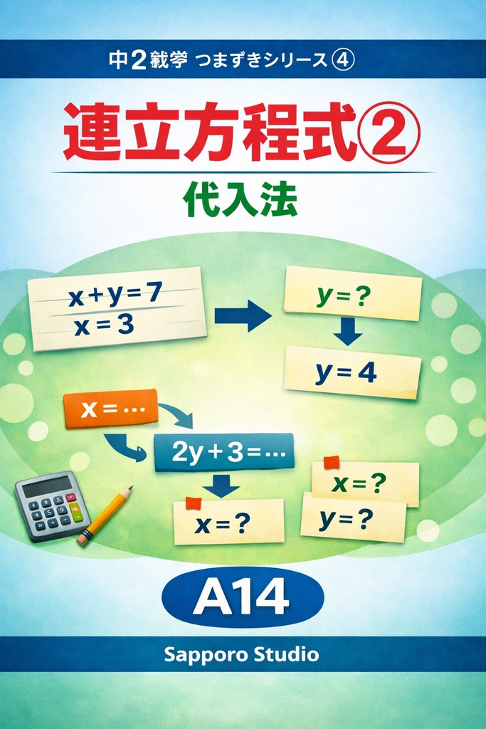 中2数学つまずきシリーズ④連立方程式②（代入法）A14｜Sapporo Studio