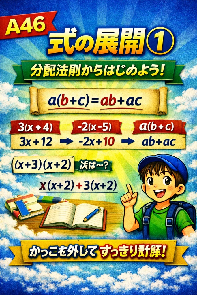 中3数学 A46｜式の展開①：展開の基本（フルカラー解説）