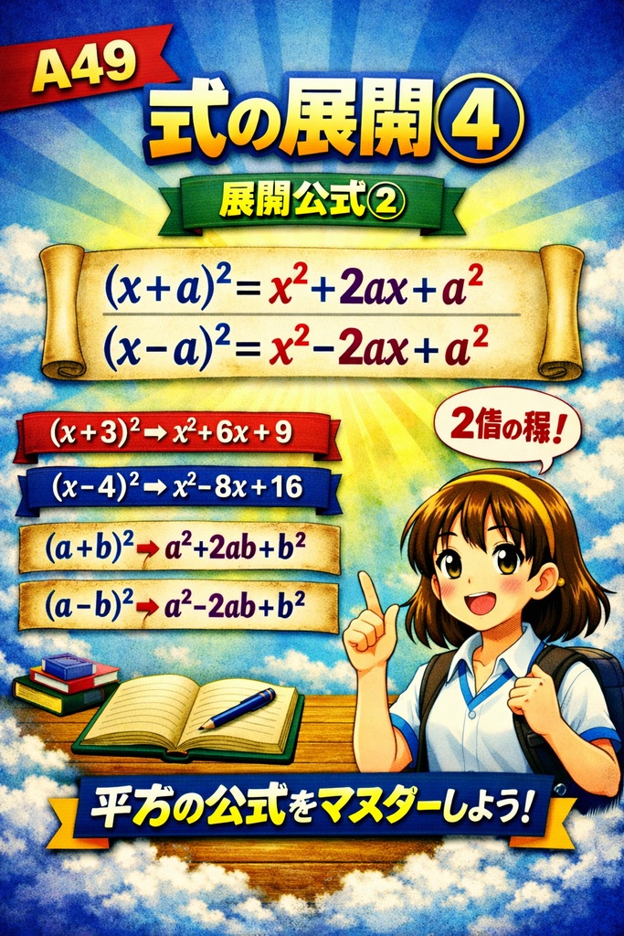 中3数学 A49｜展開公式②：a²−b²（フルカラー図解）