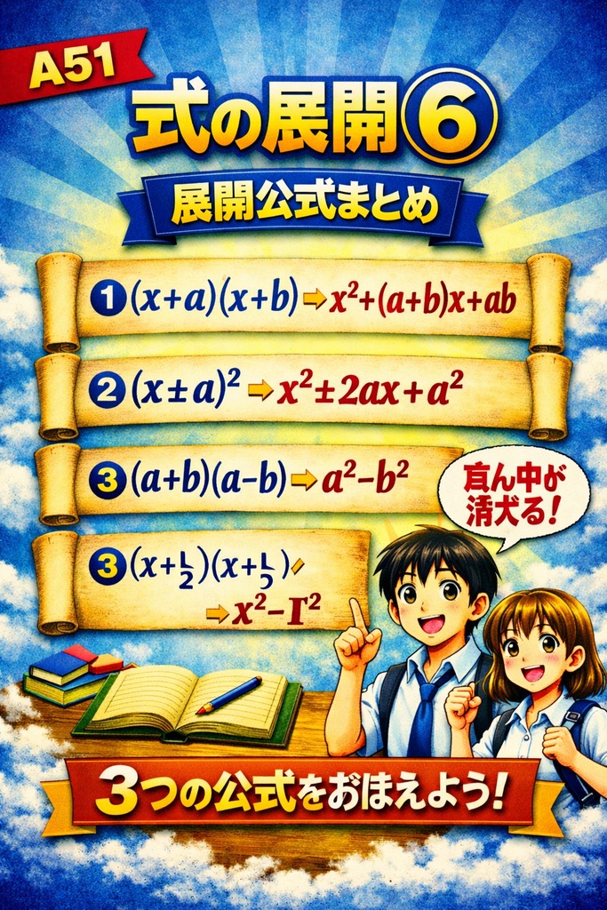 中3数学 A51｜展開公式④：応用パターンまとめ（フルカラー図解）