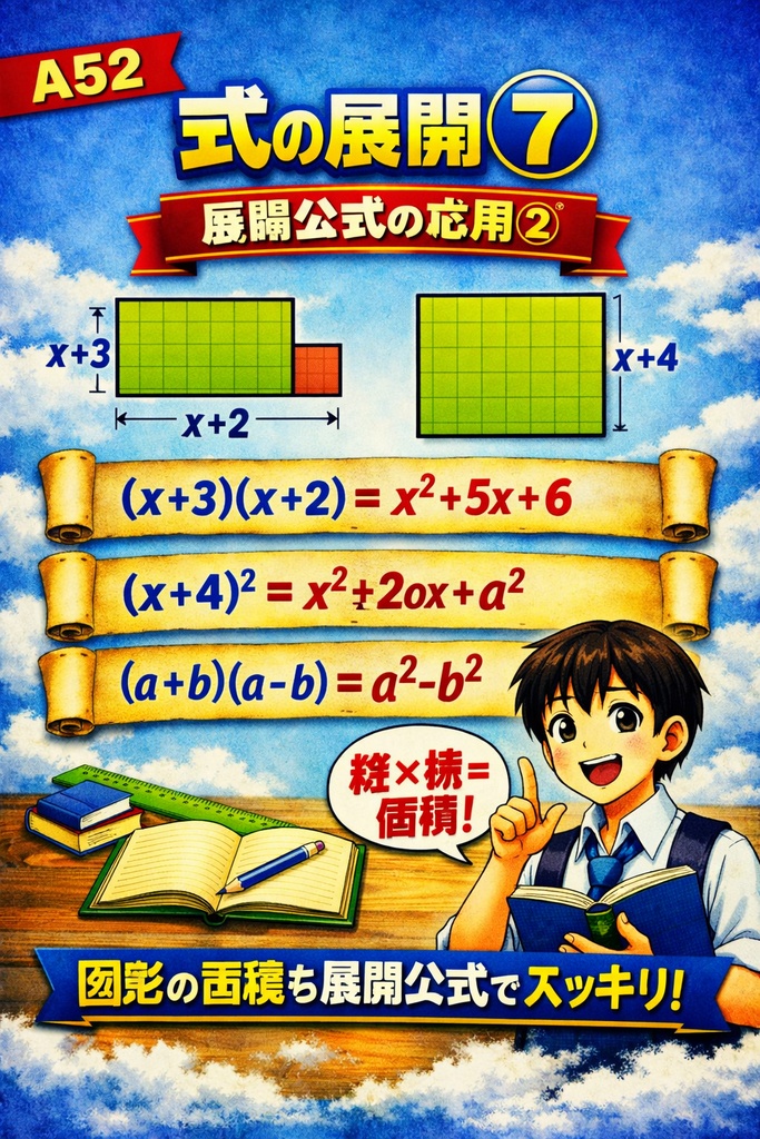 中3数学 A52｜因数分解①：共通因数でくくる（フルカラー図解）
