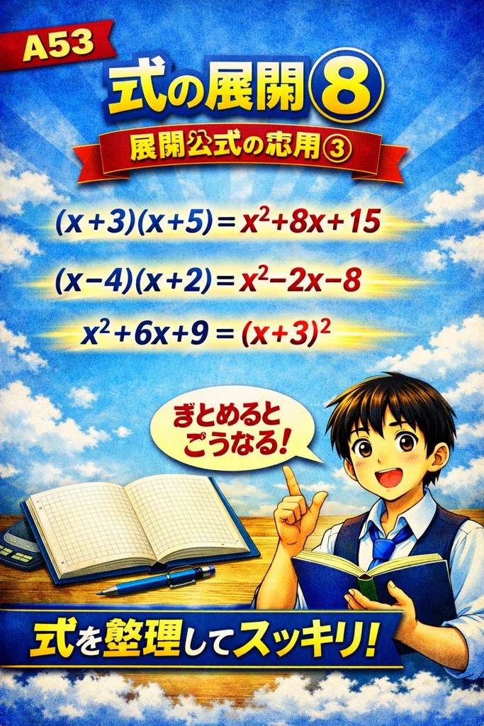 中3数学 A53｜因数分解②：a²＋2ab＋b²（フルカラー図解）