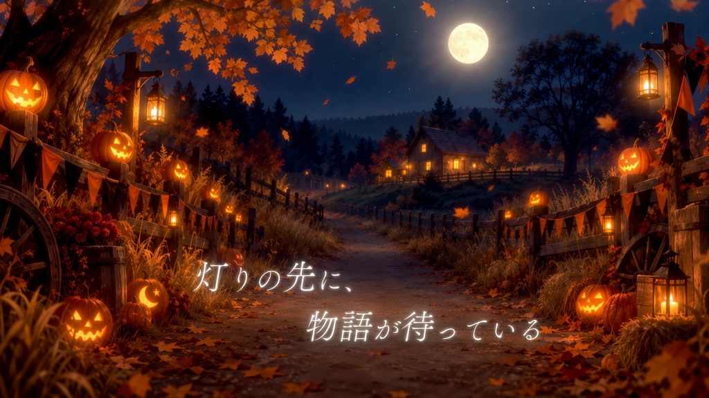 【動く背景】カボチャランプの小道|ハロウィンの夜道・かぼちゃランタン_Pumpkin Lantern Lane
