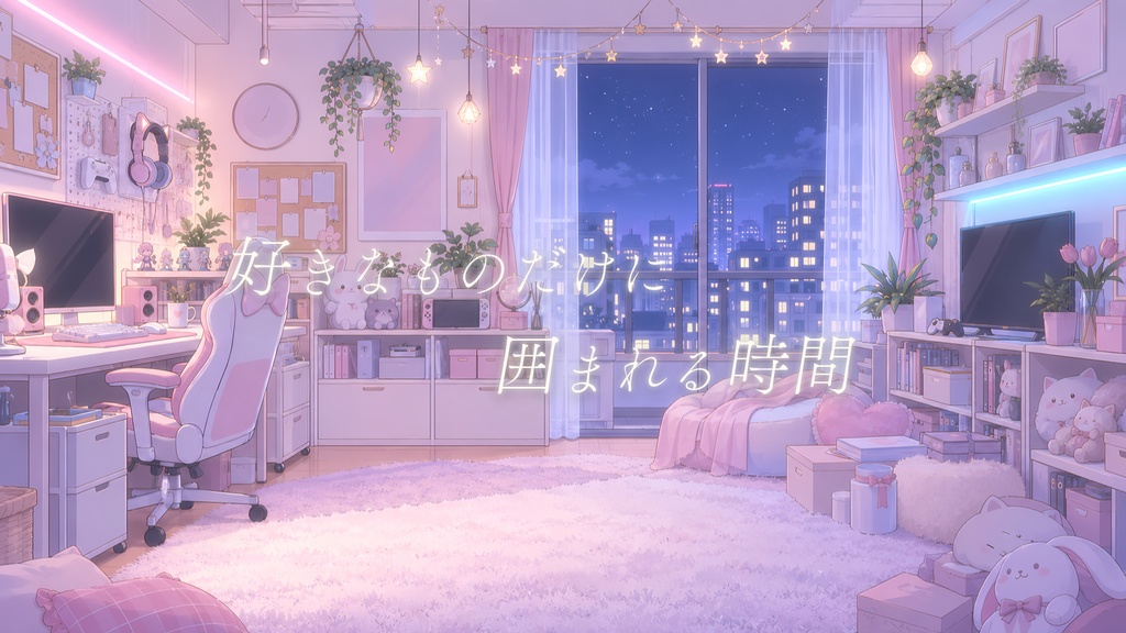 【動く背景】ゆめかわゲーミングルーム|パステル・デスク・夜景_Dreamy Gaming Room
