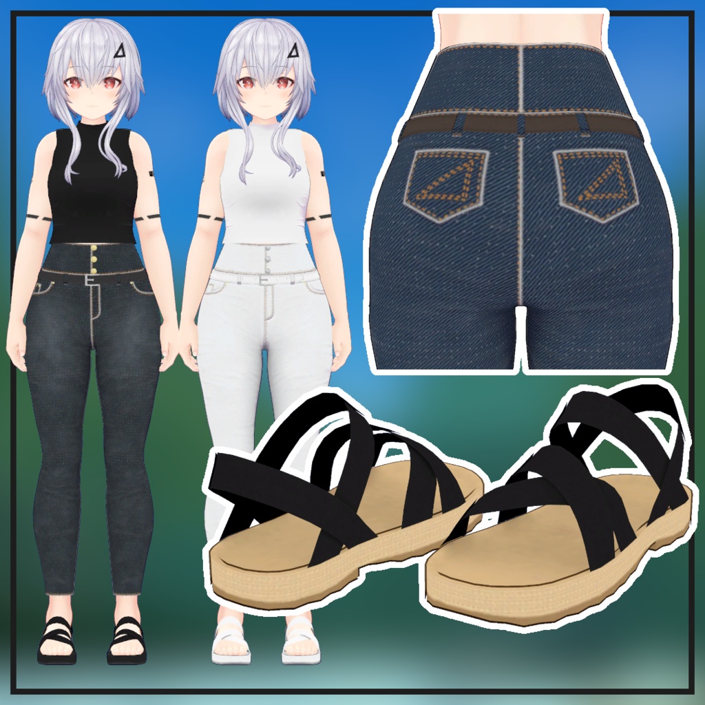 【ShacloPure用衣装】カジュアル服 ノースリーブシャツ デニムパンツ サンダル【シャーロピュア用衣装】