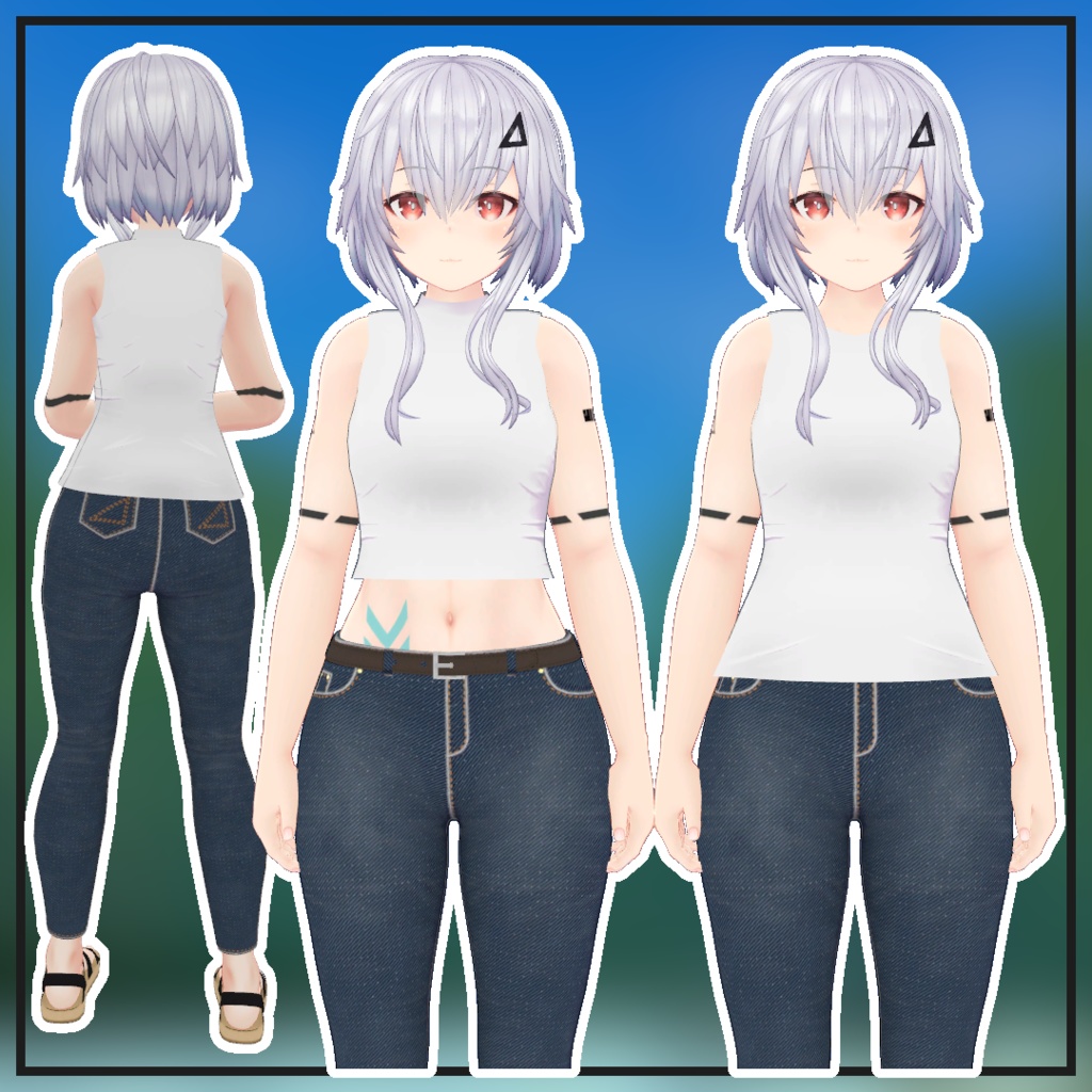 【ShacloPure用衣装】カジュアル服 ノースリーブシャツ デニムパンツ サンダル【シャーロピュア用衣装】