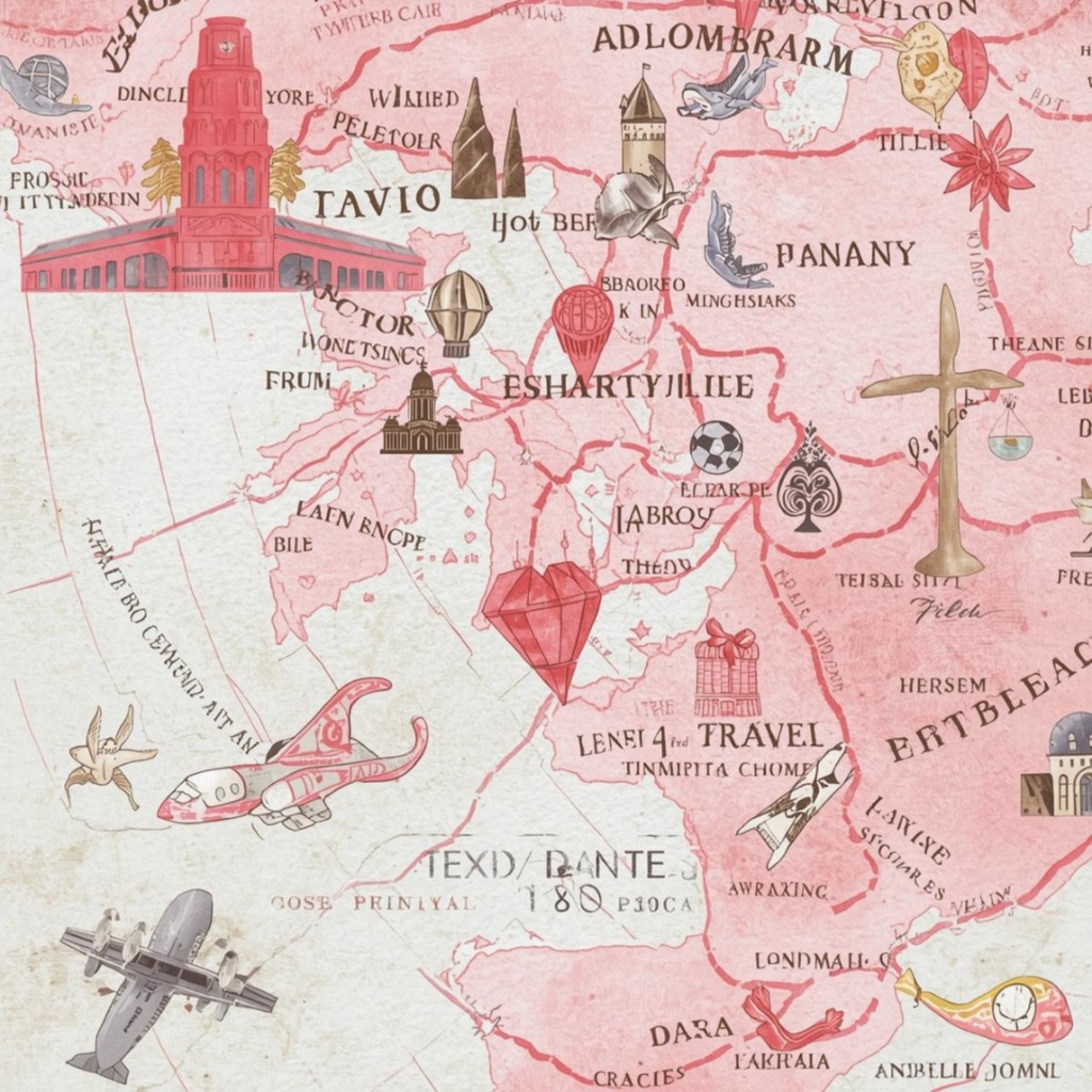 【商用利用可】水彩画風 × ピンク × アンティーク調かわいい旅行クリップアート 40種セット(PNG)