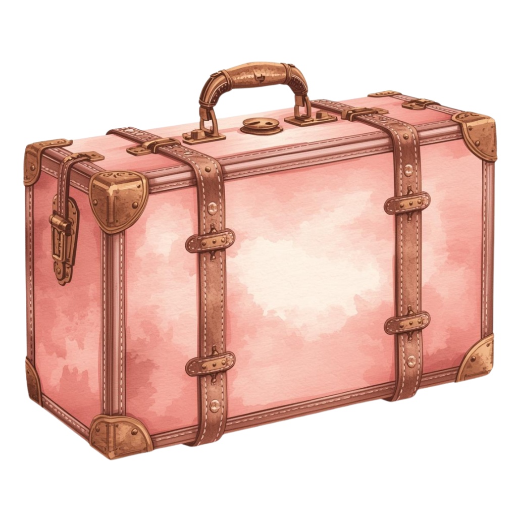 【商用利用可】水彩画風 × ピンク × アンティーク調かわいい旅行クリップアート 40種セット(PNG)