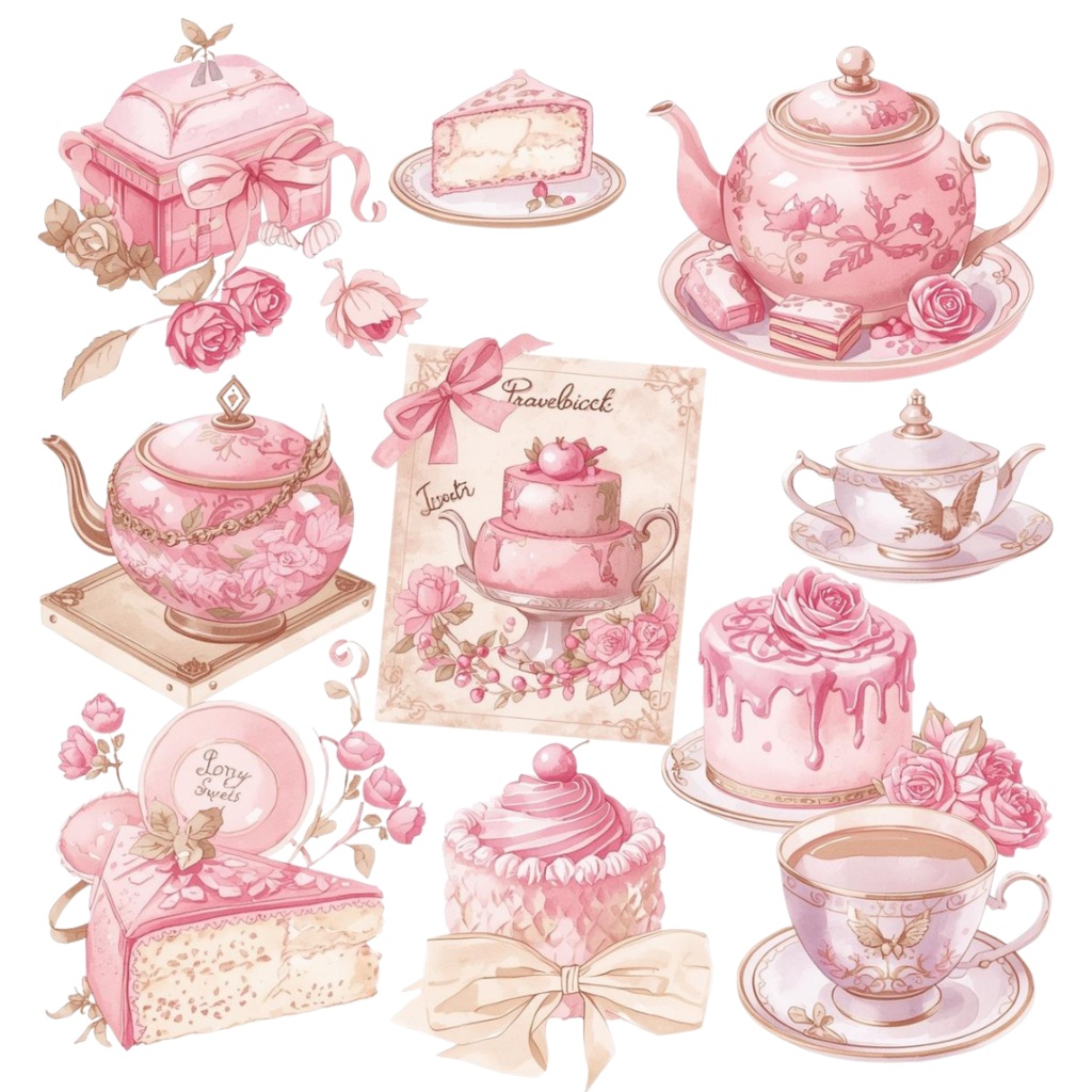 【商用利用可】水彩画風 × ピンク × アンティーク調かわいい旅行クリップアート 40種セット(PNG)