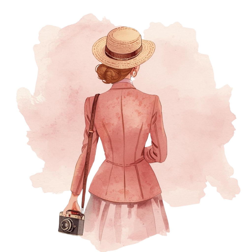 【商用利用可】水彩画風 × ピンク × アンティーク調かわいい旅行クリップアート 40種セット(PNG)