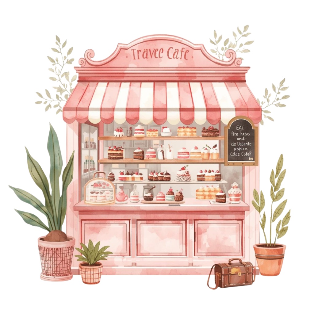 【商用利用可】水彩画風 × ピンク × アンティーク調かわいい旅行クリップアート 40種セット(PNG)