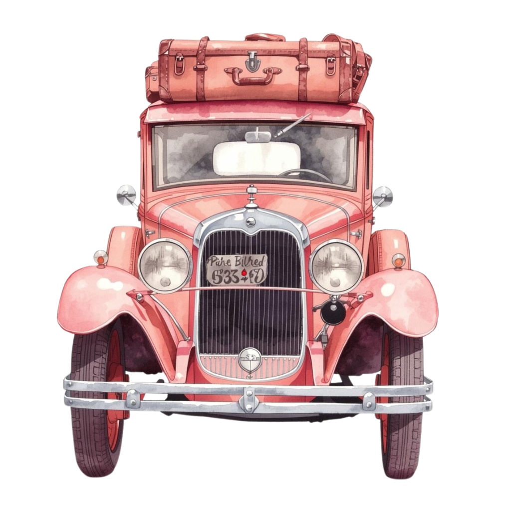 【商用利用可】水彩画風 × ピンク × アンティーク調かわいい旅行クリップアート 40種セット(PNG)