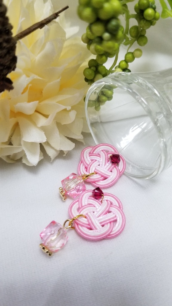 水引ピアス・イヤリング【イチゴミルク】