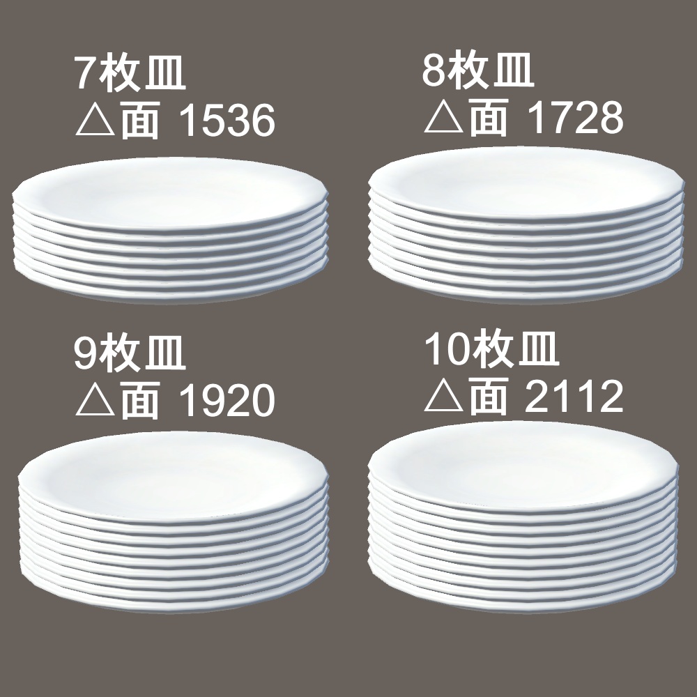 【3Dモデル】お皿・重ねたお皿・絵皿セット