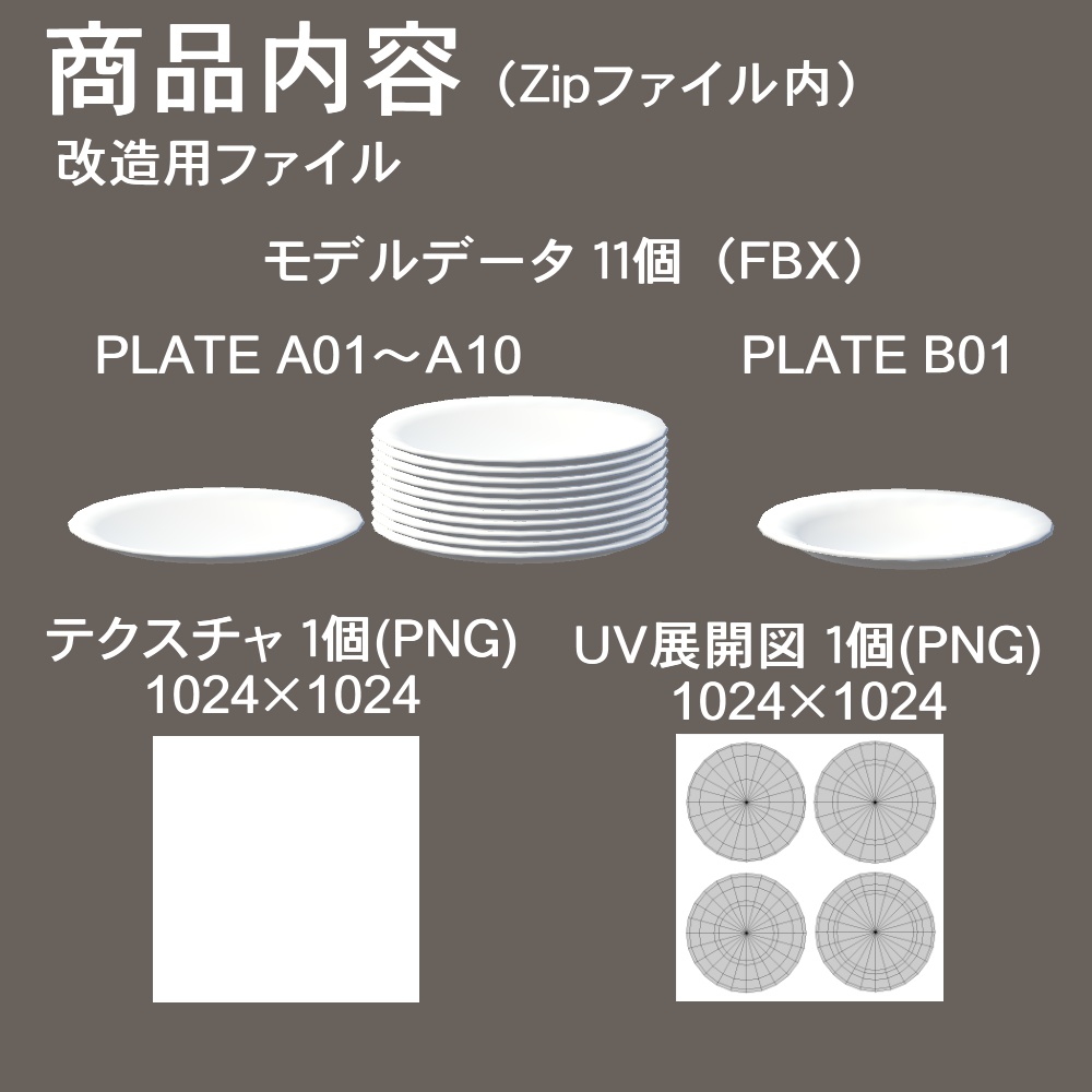 【3Dモデル】お皿・重ねたお皿・絵皿セット