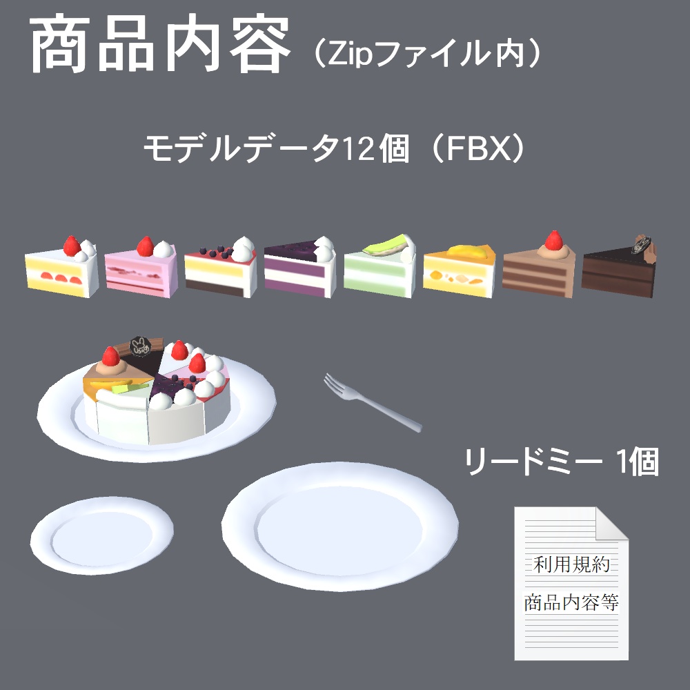 【3Dモデル】ケーキセット(デコレーション付き)