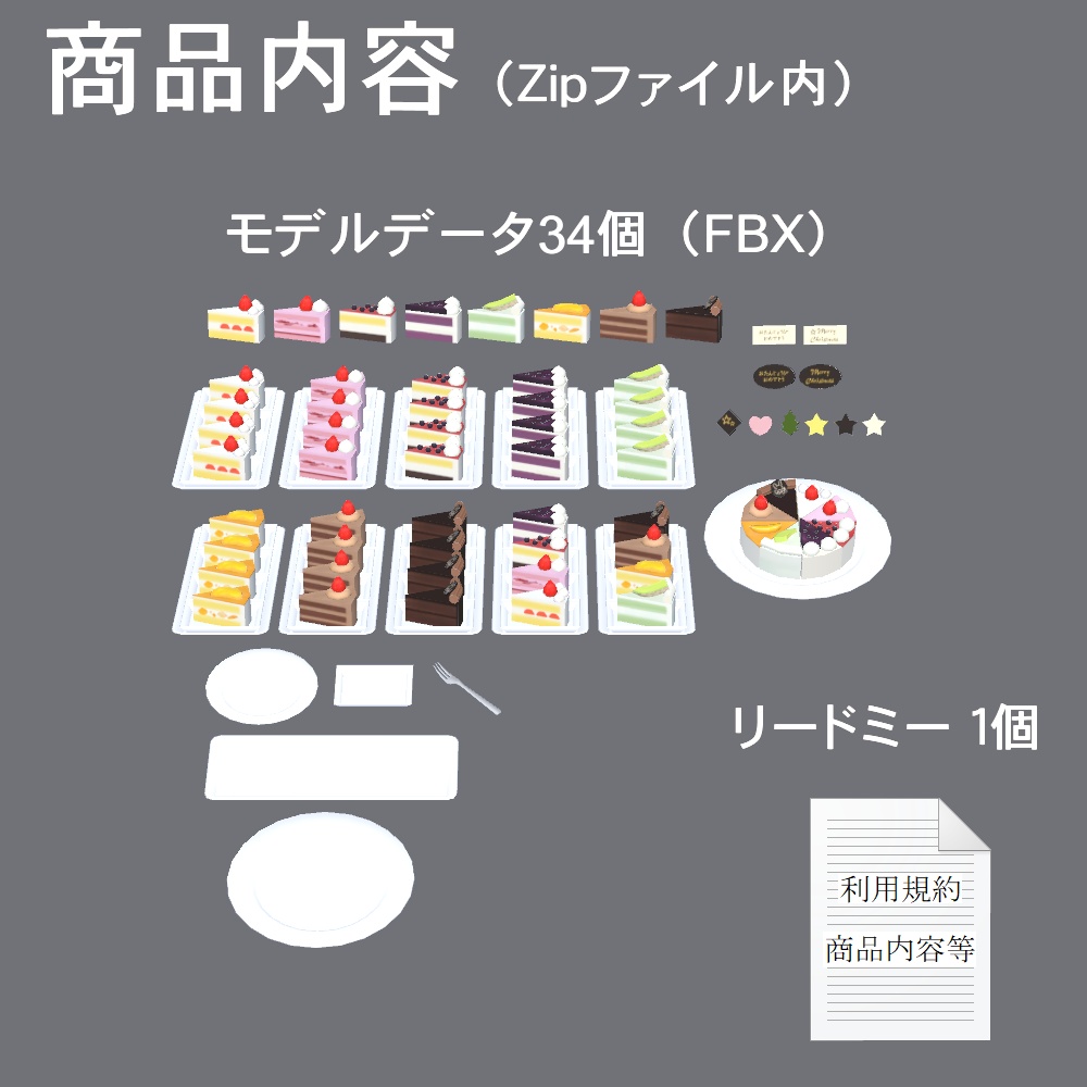 【3Dモデル】ケーキセット(デコレーション付き)