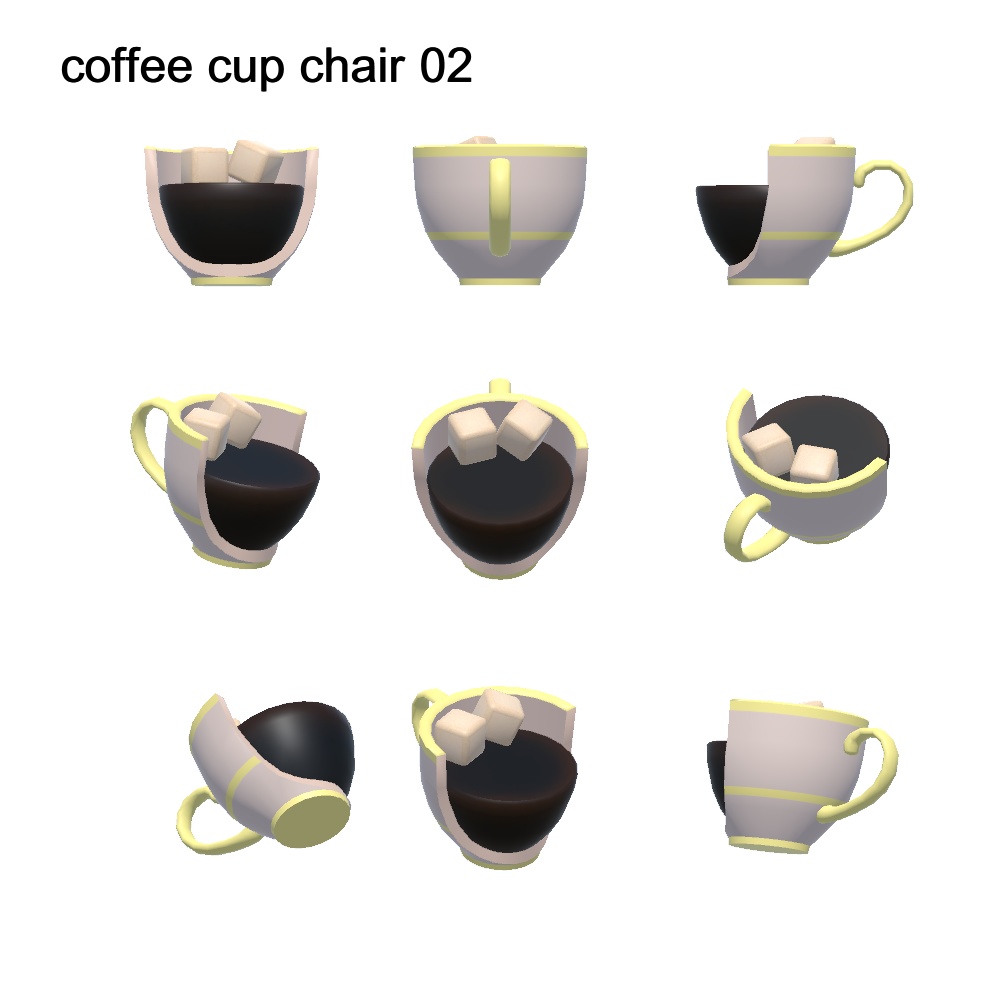 【3Dモデル】コーヒーカップチェア(お揃いのカップ付き)