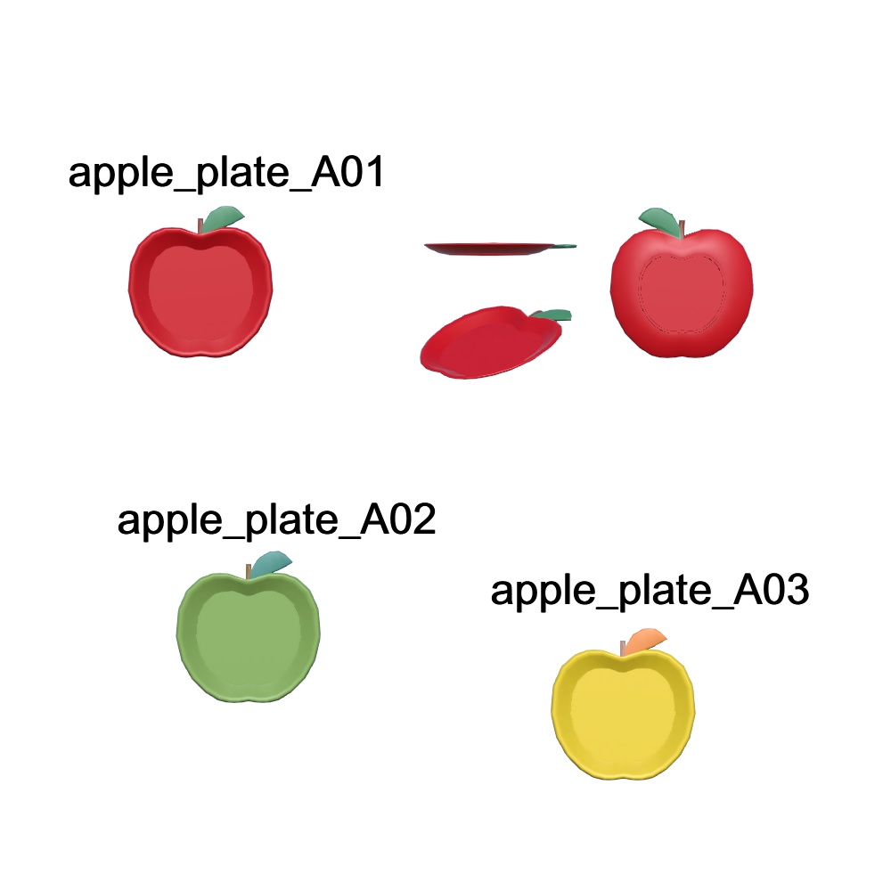【3Dモデル】りんごのお皿とりんごセット