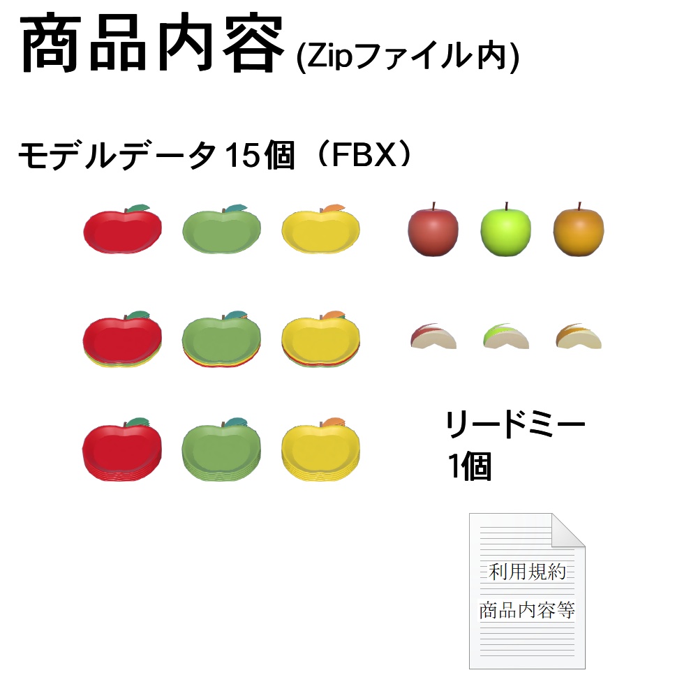 【3Dモデル】りんごのお皿とりんごセット
