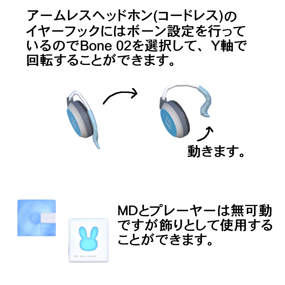 【3Dモデル】MDとプレーヤー、ヘッドホンセット