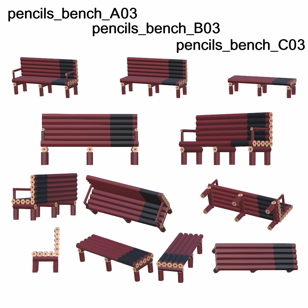 【3Dモデル】鉛筆ベンチ