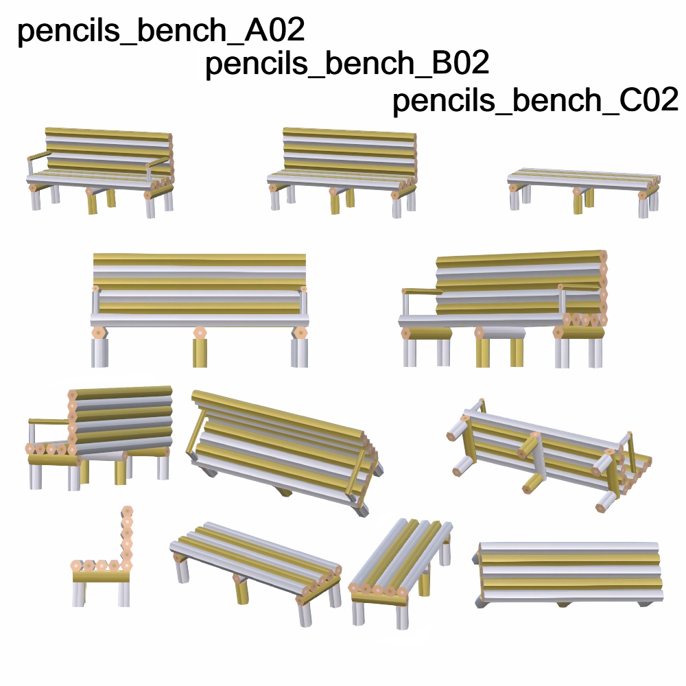 【3Dモデル】鉛筆ベンチ