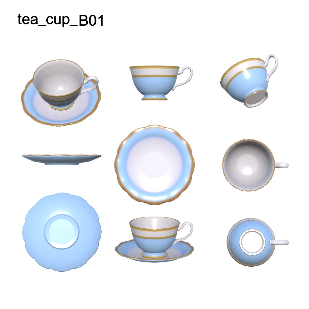 【3Dモデル】パステルカラーのティーポット・ティーカップセット