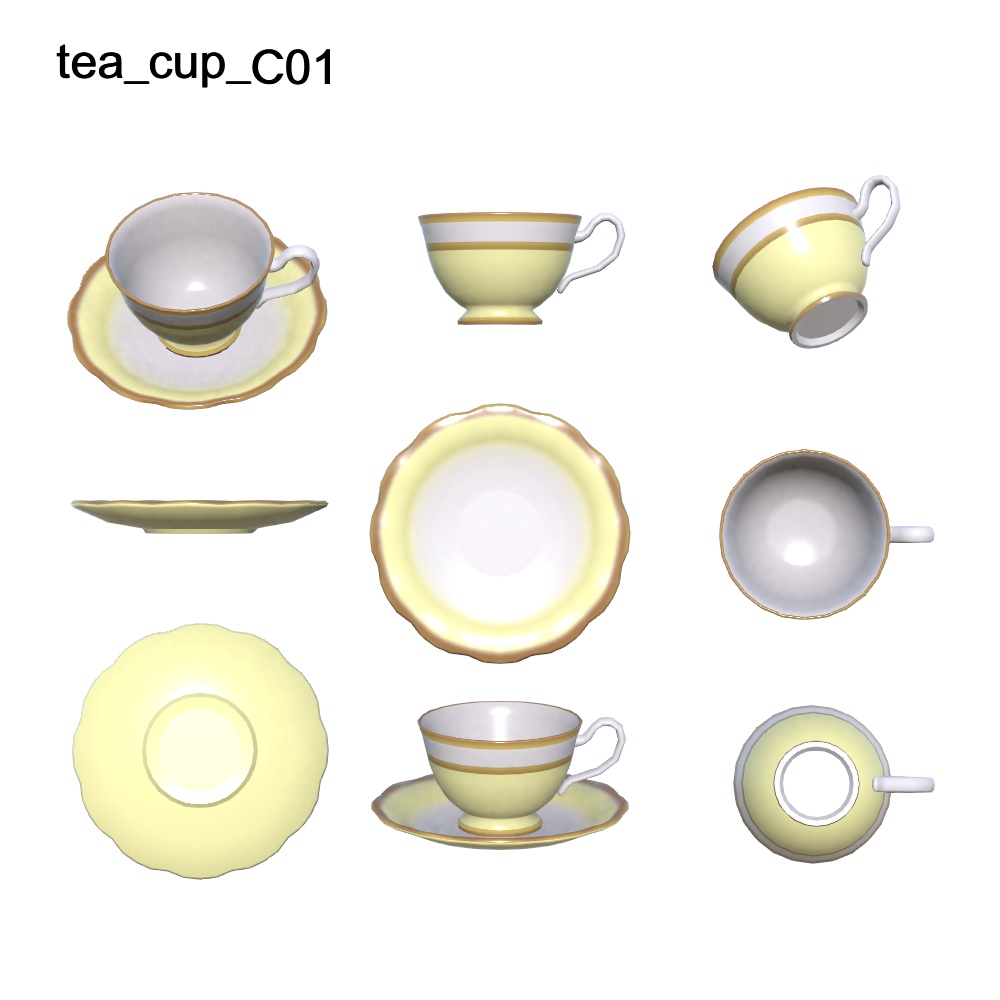 【3Dモデル】パステルカラーのティーポット・ティーカップセット