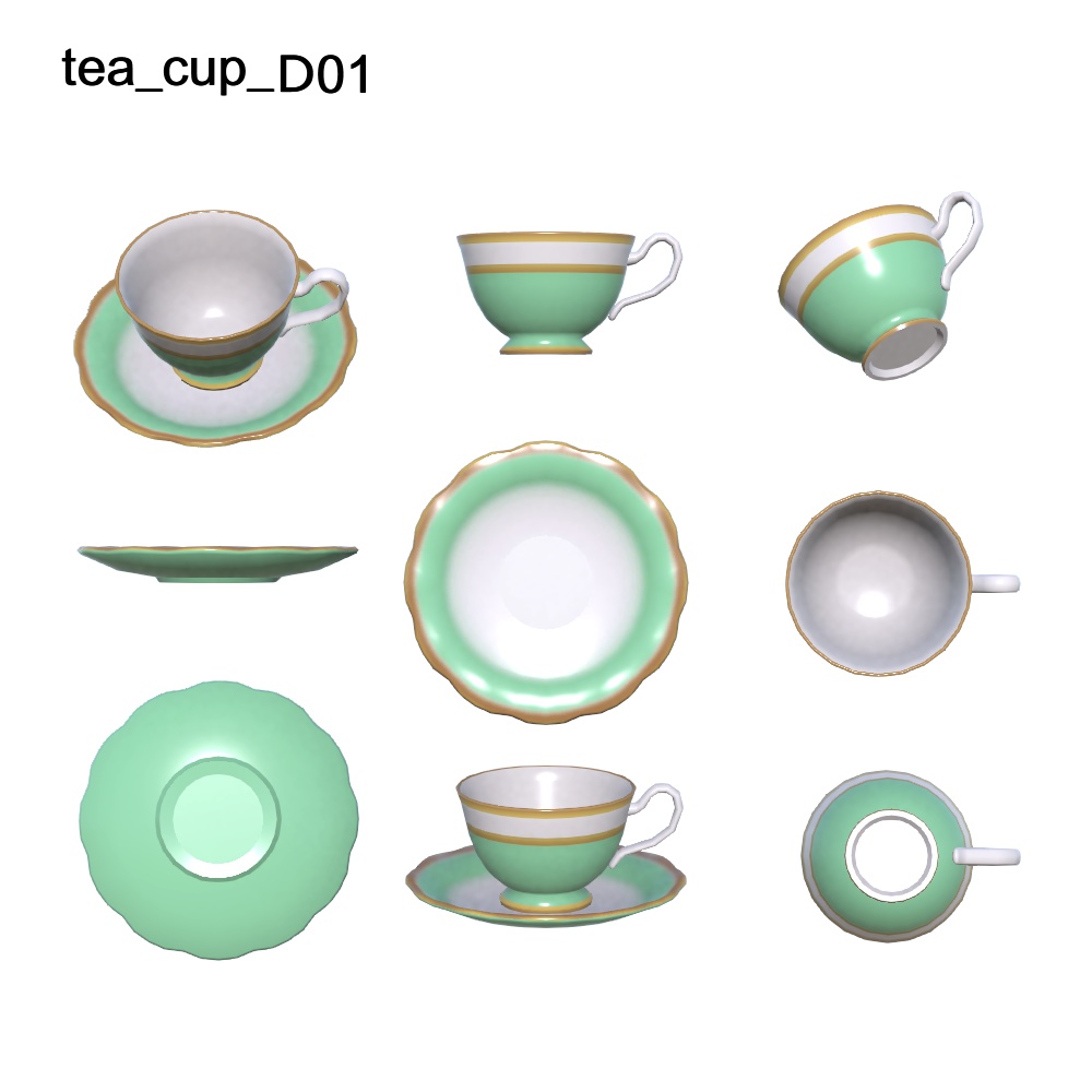 【3Dモデル】パステルカラーのティーポット・ティーカップセット