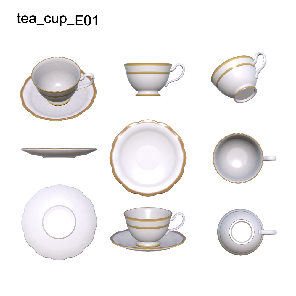 【3Dモデル】パステルカラーのティーポット・ティーカップセット