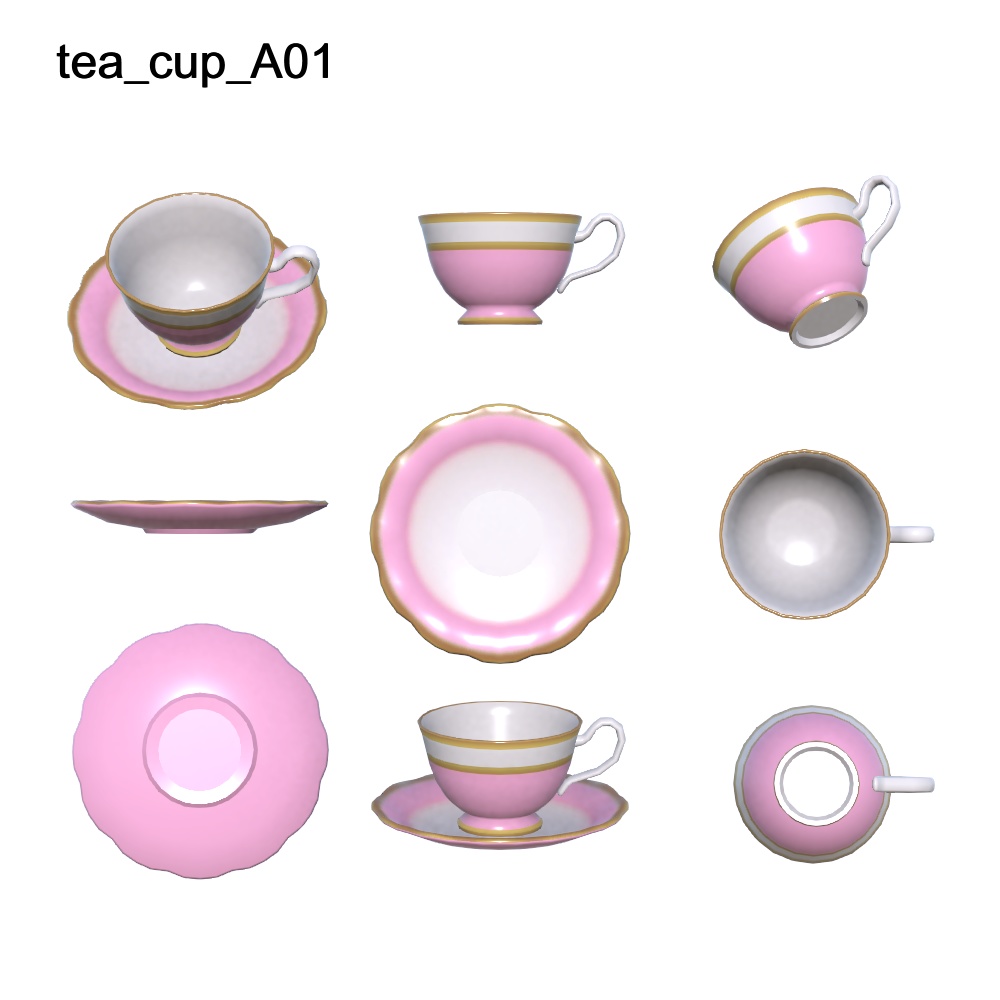 【3Dモデル】パステルカラーのティーポット・ティーカップセット