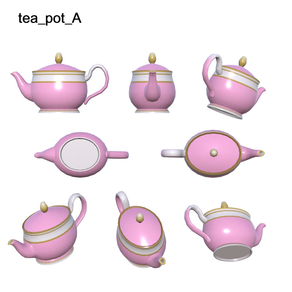 【3Dモデル】パステルカラーのティーポット・ティーカップセット