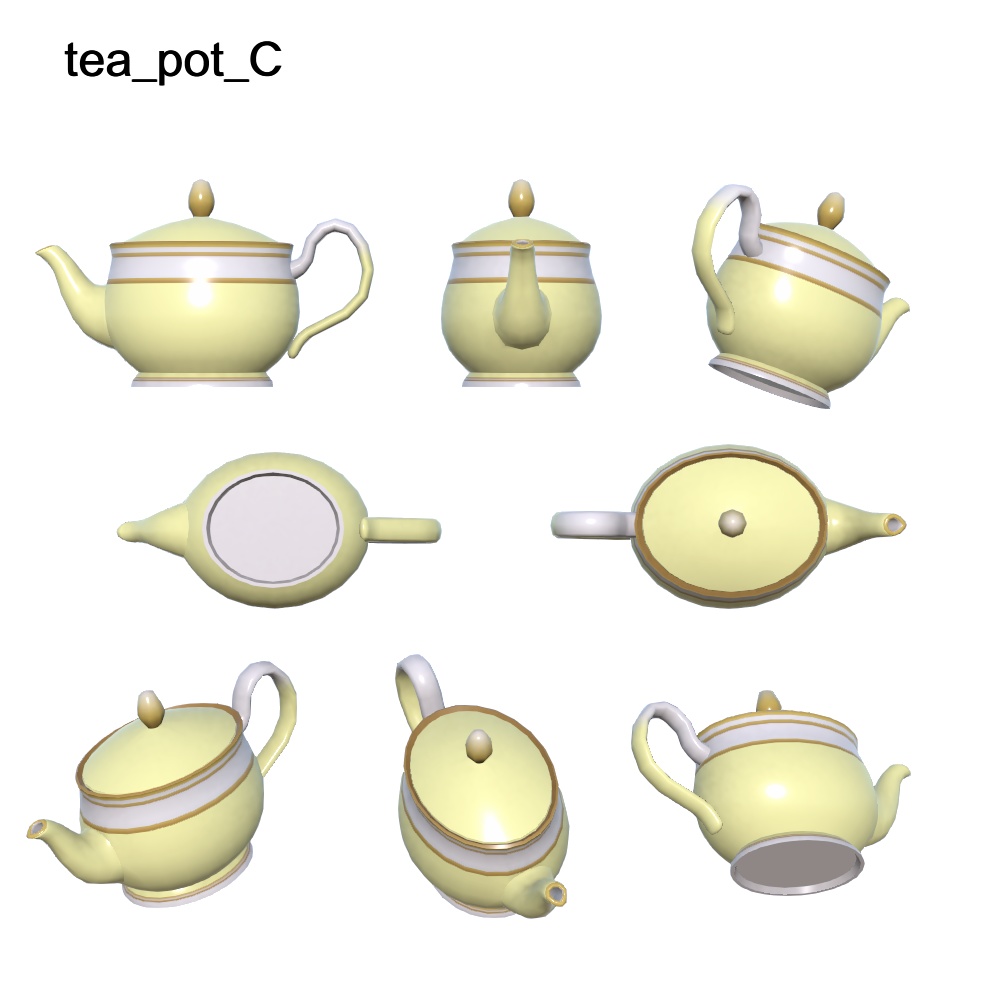 【3Dモデル】パステルカラーのティーポット・ティーカップセット