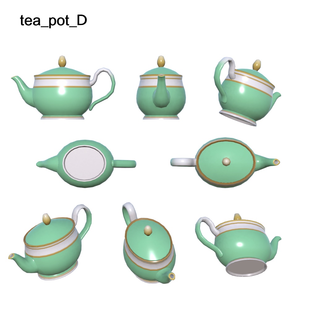 【3Dモデル】パステルカラーのティーポット・ティーカップセット