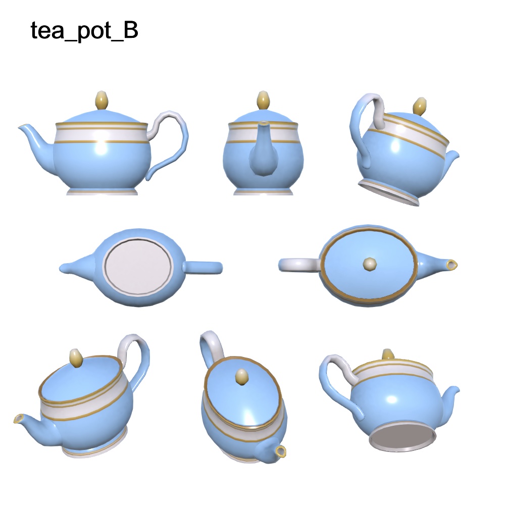 【3Dモデル】パステルカラーのティーポット・ティーカップセット