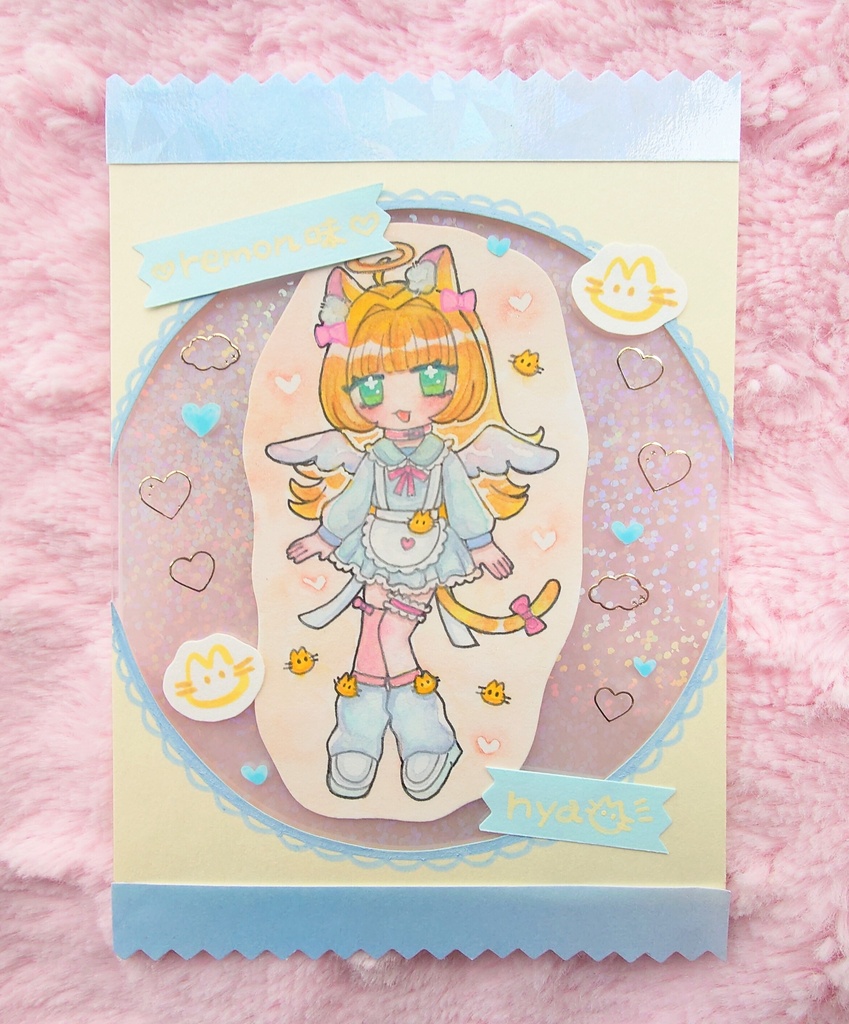 【ミニ原画】お菓子風パッケージイラスト　ねこ天使ちゃん🐈👼