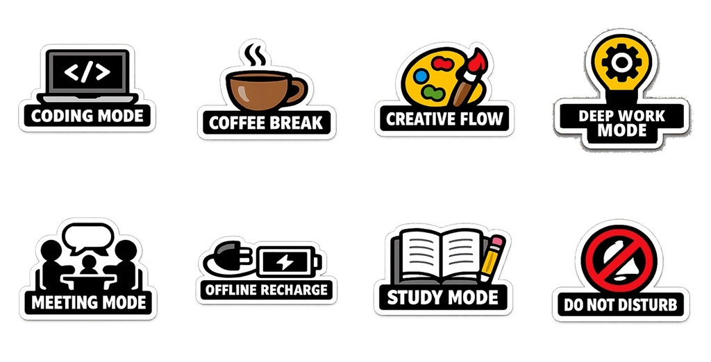 【Notion・iPad用】Work Mode デジタルアイコンセット 8種（背景透過PNG））