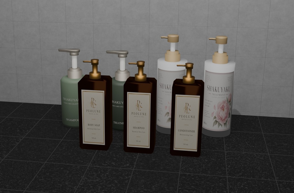 【3Dモデル】シャンプー、トリートメントボトルセット　Bottle Set | Blender