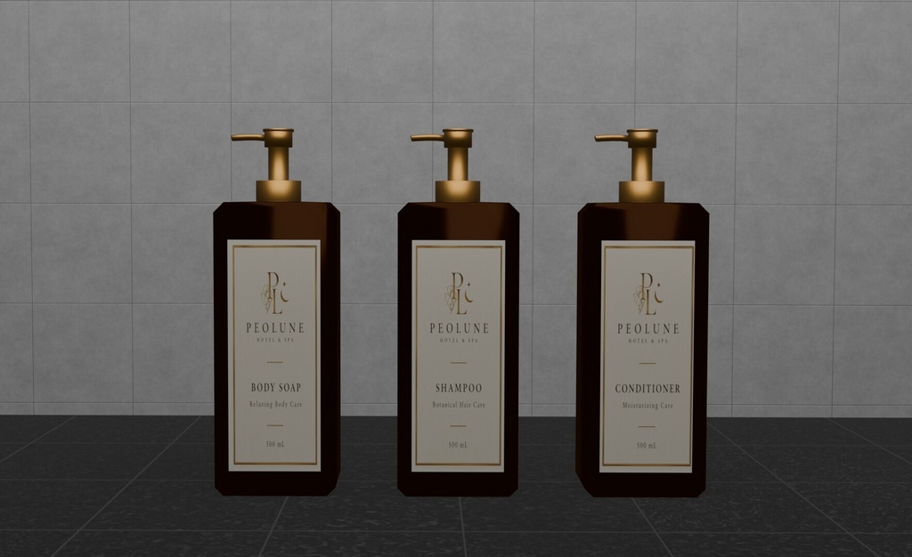 【3Dモデル】シャンプー、トリートメントボトルセット Bottle Set | Blender