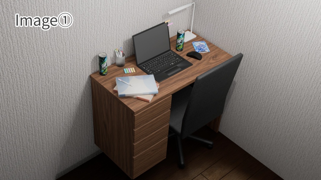 【3Dモデル】課題締切間際の大学生の机セット StudentDeskSet