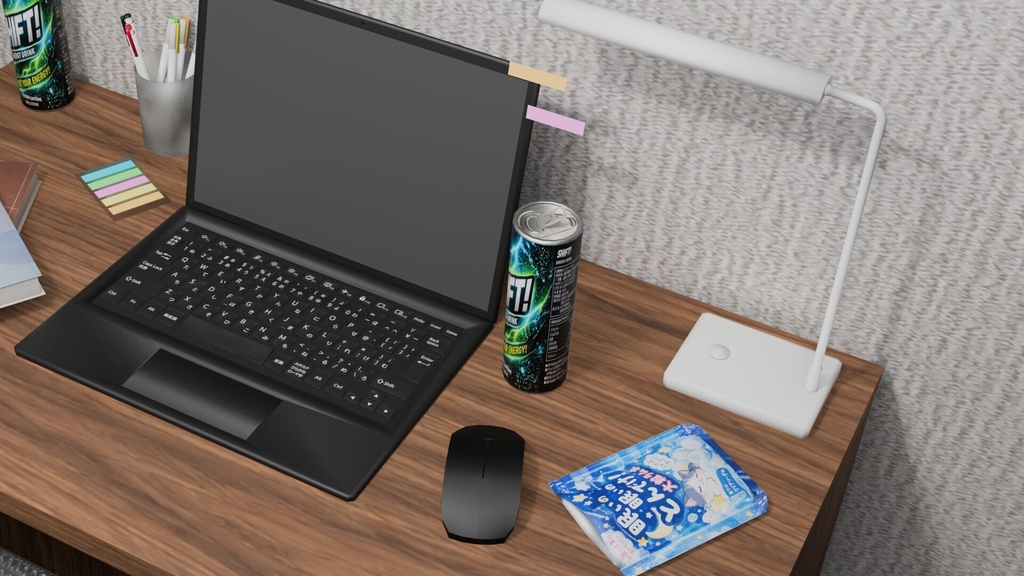 【3Dモデル】課題締切間際の大学生の机セット StudentDeskSet