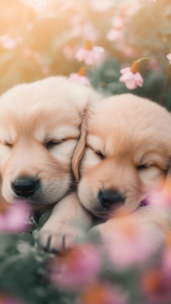 ふわふわ子犬のねんねスマホ壁紙 🐾