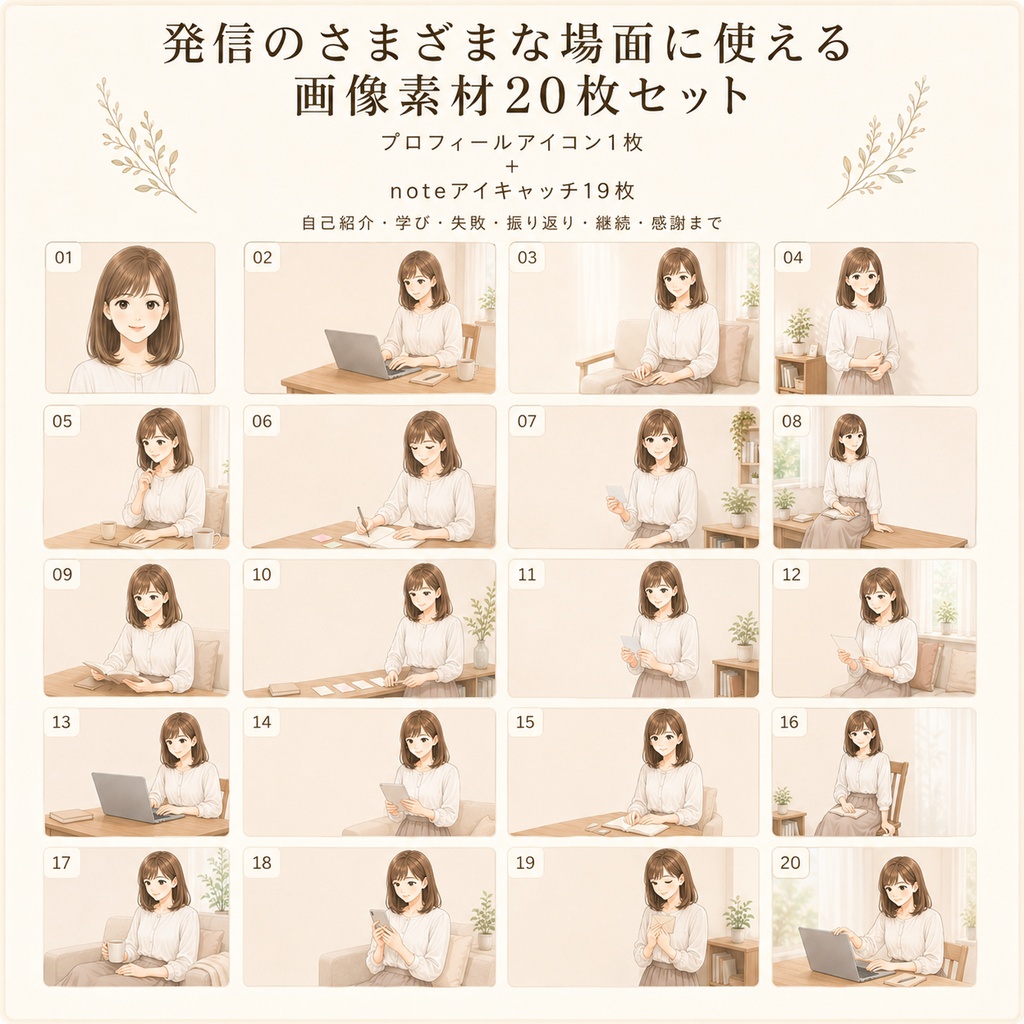 私らしく始める副業発信|女性向けnoteアイコン・アイキャッチ素材セット