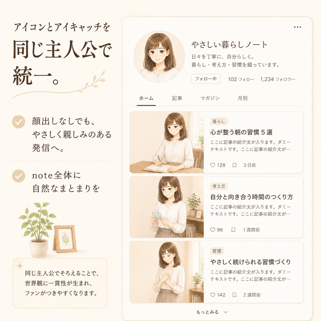 私らしく始める副業発信|女性向けnoteアイコン・アイキャッチ素材セット