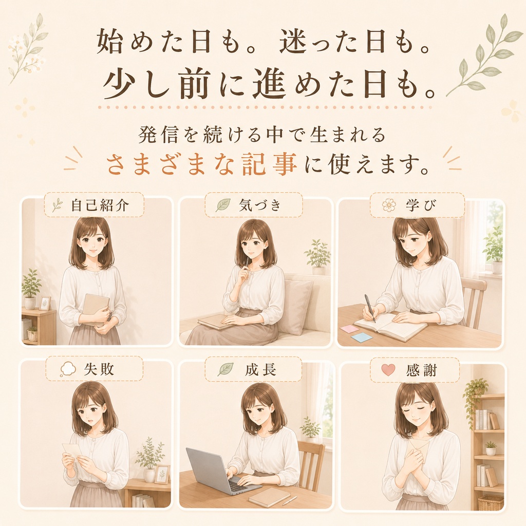 私らしく始める副業発信|女性向けnoteアイコン・アイキャッチ素材セット