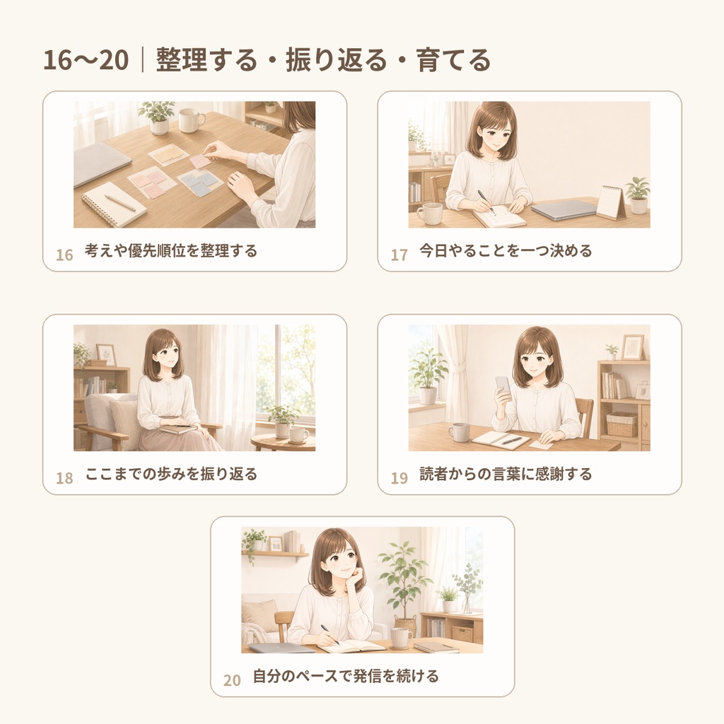 私らしく始める副業発信|女性向けnote・ブログ用本文イラスト素材20点セット