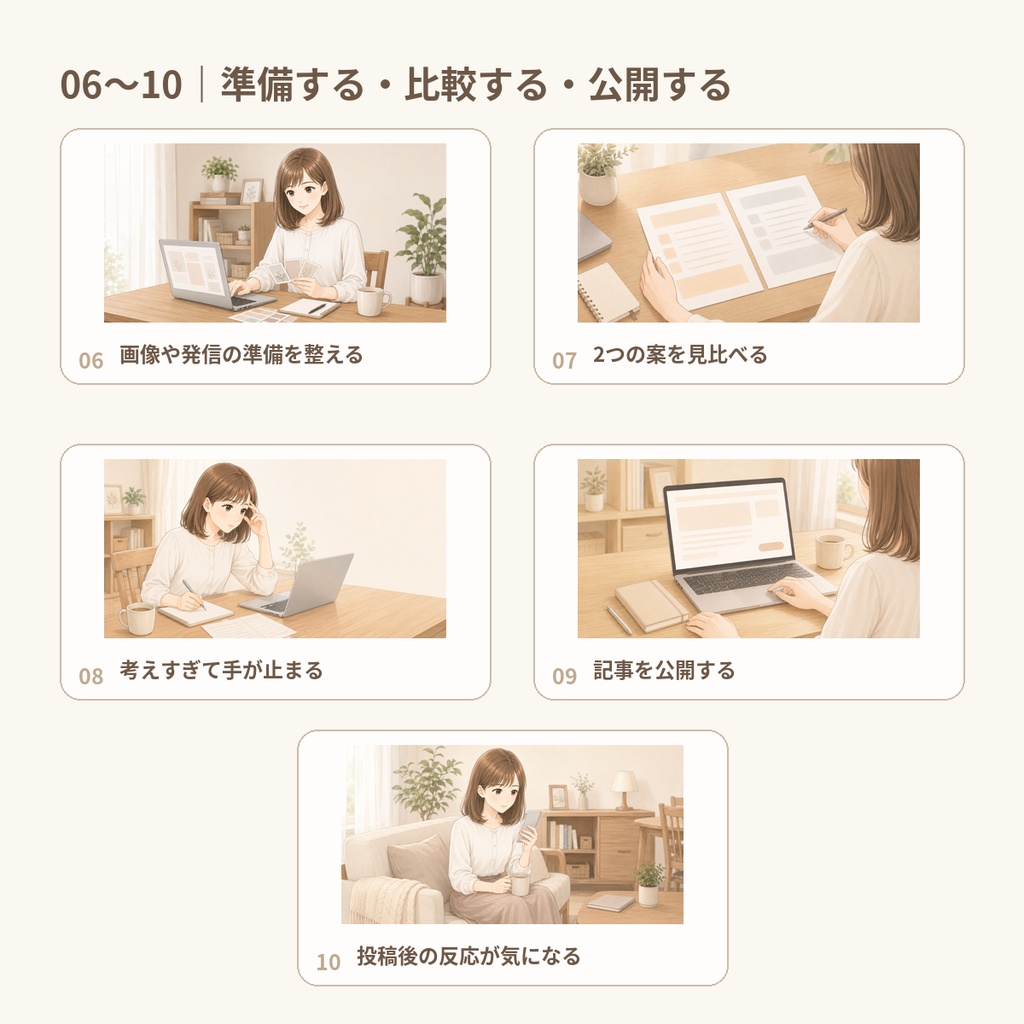 私らしく始める副業発信|女性向けnote・ブログ用本文イラスト素材20点セット