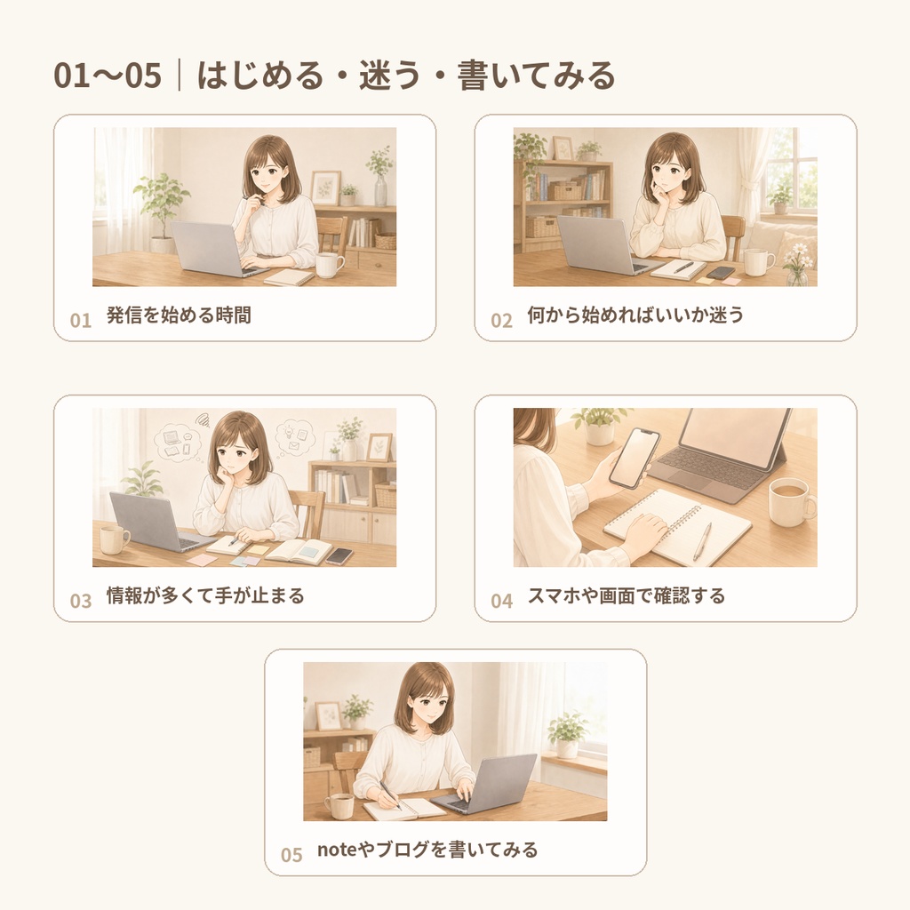 私らしく始める副業発信|女性向けnote・ブログ用本文イラスト素材20点セット